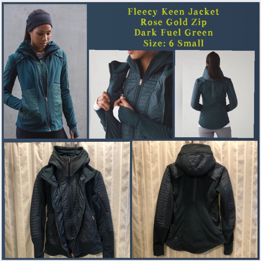 Lululemon Fleecy Keen Jacket - Dark Fuel Green Coat 6 Small Double Zip Quilted